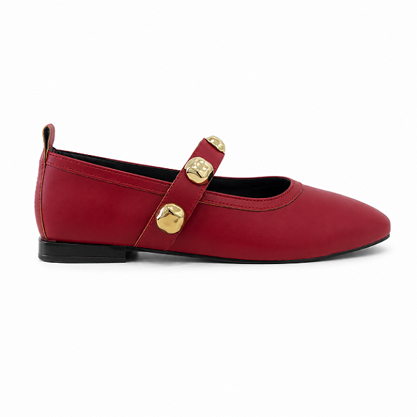 Sapatilha Feminina Laura - Vermelha com Aplicações Douradas | Glow Store