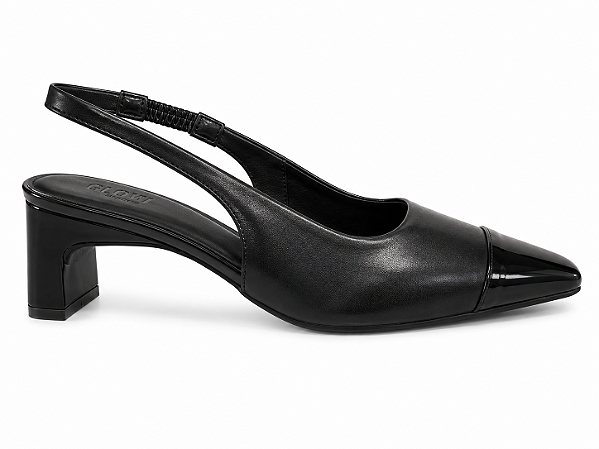 Slingback Feminino Lucca - Preto Bico Quadrado com Ponteira em Verniz