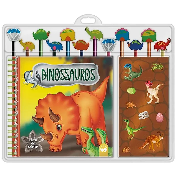 Kit de Pintura Dinossauros com 12 Lápis de Cor