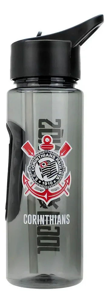 Garrafa Plástico com Canudo Corinthians