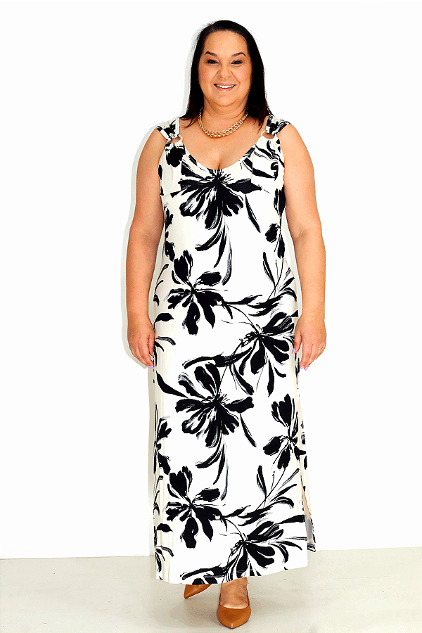 Vestido em Visco Estampado com detalhe de alça argola