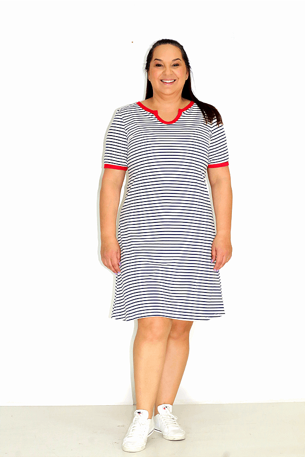 Vestido em Viscose Listrado Mariner