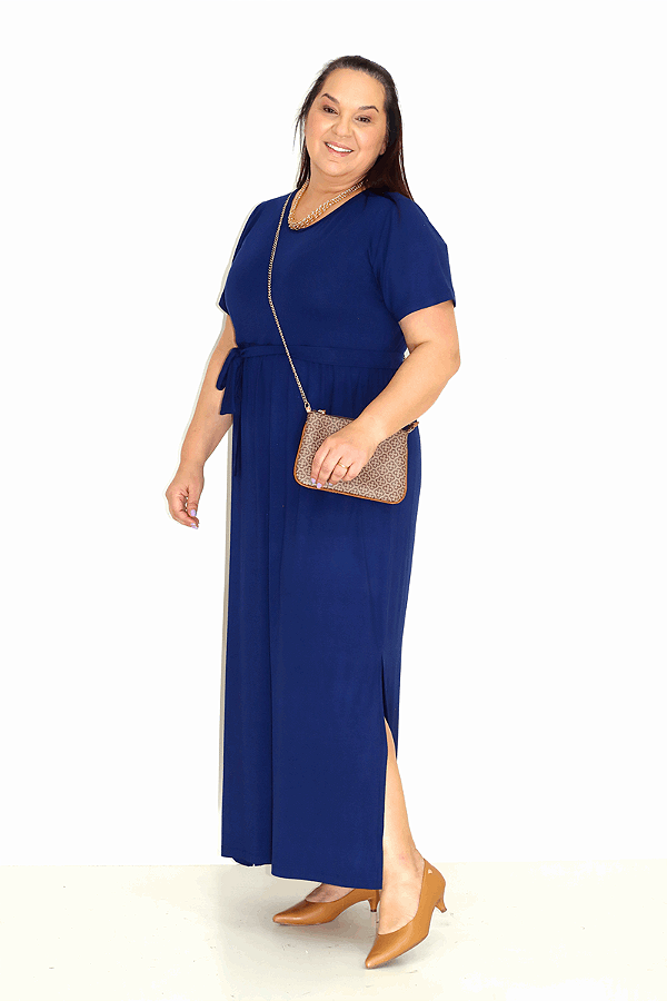 Vestido em Viscolycra Liso com Cinto