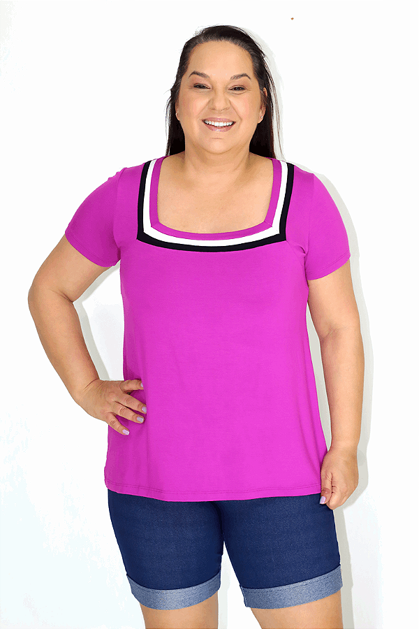 Camisa em Viscolycra com Decote Quadrado estilo Bata