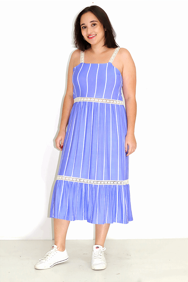 Vestido Listrado 3 Marias com Renda