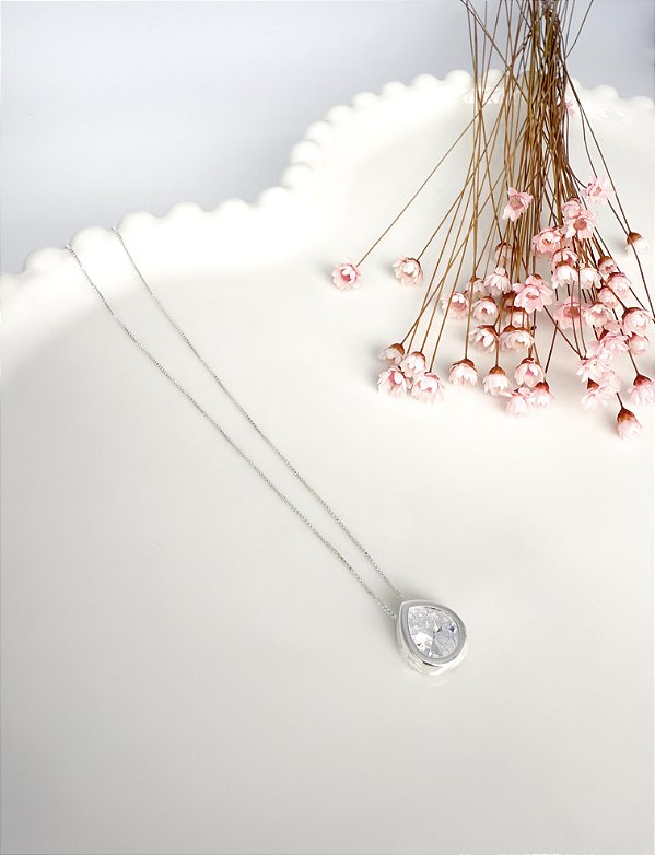 Colar Liso Lapidado Ponto de Luz Gota 45cm x 0,7mm