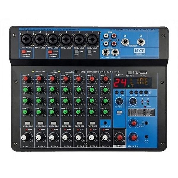 MESA DE SOM DE 8 CANAIS MXT MX8T