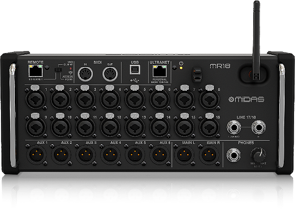 MESA DE SOM DIGITAL 18 CANAIS 6 AUX WIFI USB MIDAS MR18