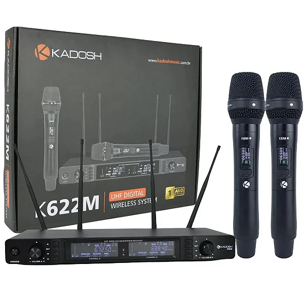 Microfone sem Fio Duplo UHF com transmissão digital K622M Kadosh