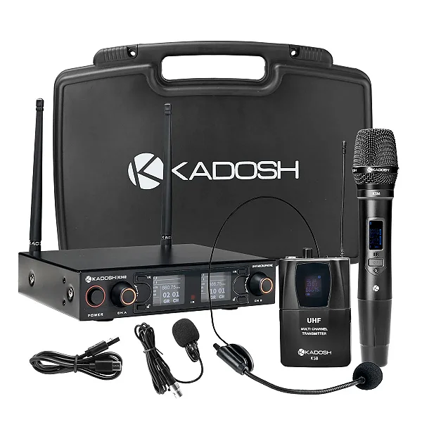 Microfone Duplo Profissional KADOSH de Mão | Headset Sem fio K502C