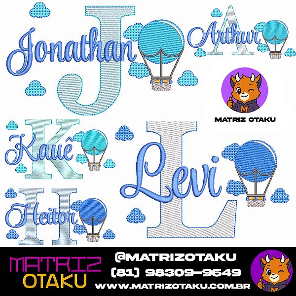 Coleção 153 matrizes de bordados de nomes masculinos prontos para bordar