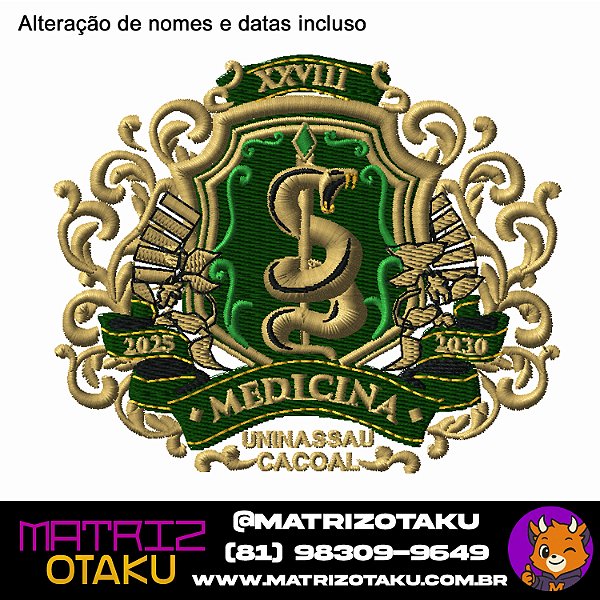 Matriz de bordado Brasão Medicina Uninassau Luxo
