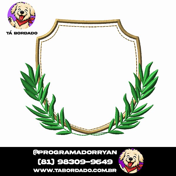 Matriz De bordado Brasão Floral com Ramos Verdes