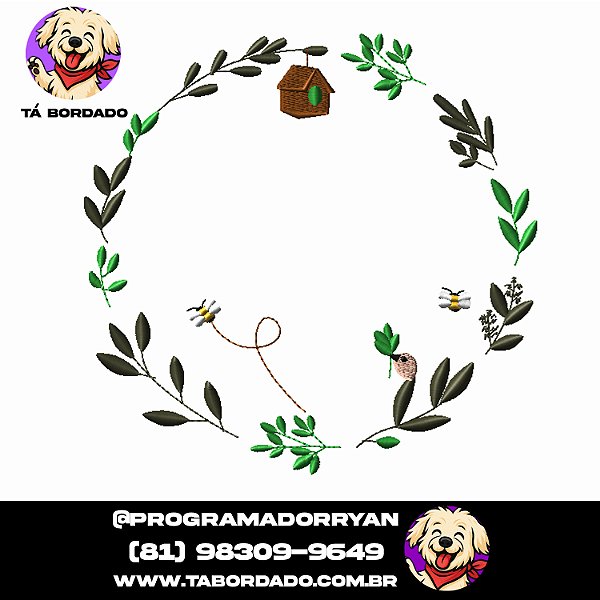 Matriz de Bordado Circulo com Raminhos