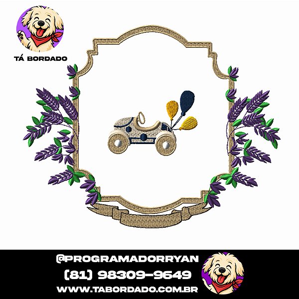 Matriz de Bordado Brasão Floral com carrinho