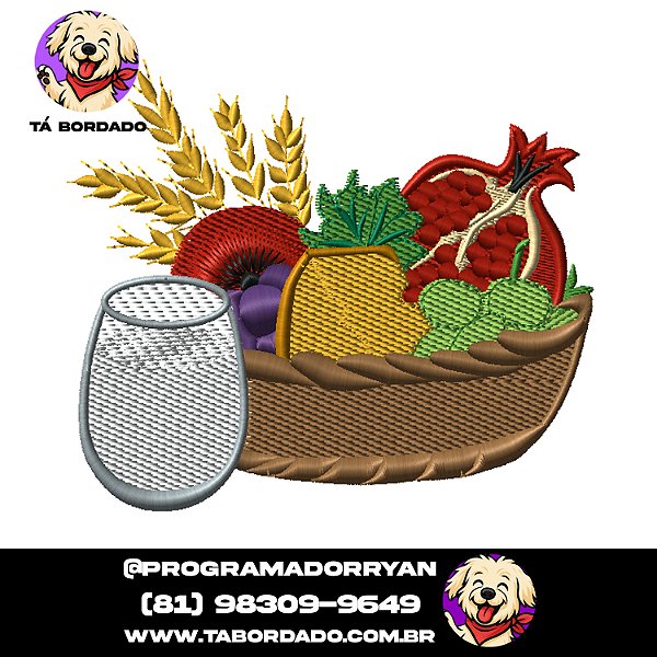 Matriz de bordado Cesta de Café da Manhã - Cesta de frutas matriz de bordado