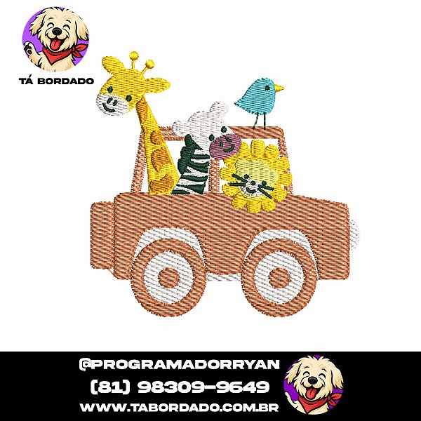 matriz de bordado Animais no Carro - Safari