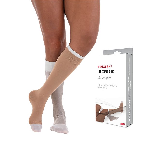 Meia Venosan Kit Ulceraid 30-45 mmHg 3/4 Panturrilha Bege