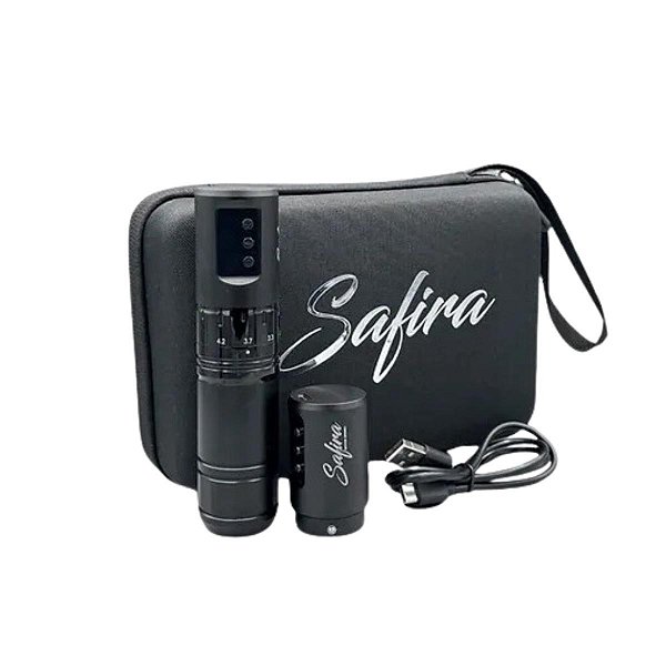 Máquina Tatuagem Pen Safira 2 Baterias Curso Ajustável Black