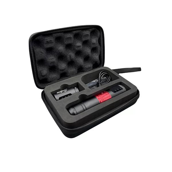 Máquina Tatuagem Pen Safira 2 Baterias Curso Ajustável Red