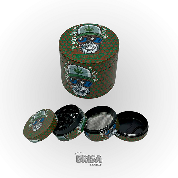 Dichavador De Metal Caveira 4 Partes Médio Verde