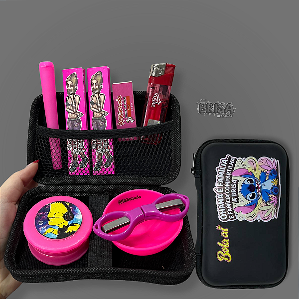 Kit case Bola Aí Stitch - Rosa