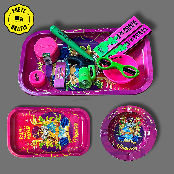 Kit Bandeja Papelito Guru G - Rosa e Verde