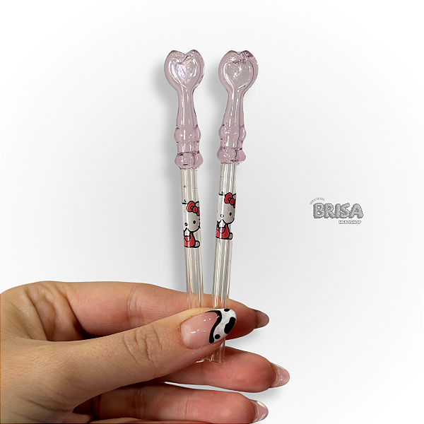Piteira de Vidro Mega Longa Coração - Hello Kitty