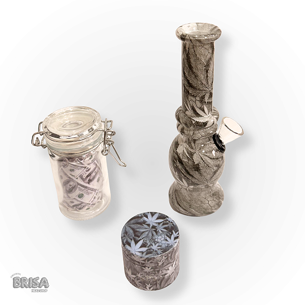 Kit Dolar - Bong de vidro + Pote hermetico + Dichavador