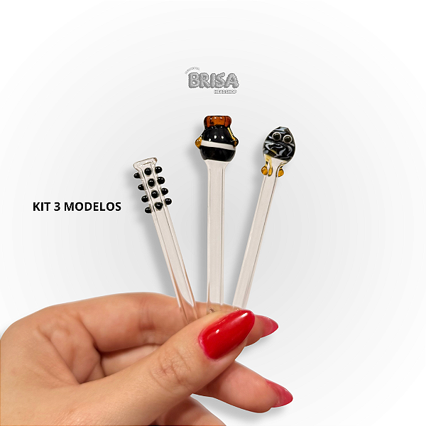 Kit 3 Piteiras de vidro - Polvo + Pote de mel + Anti-stress