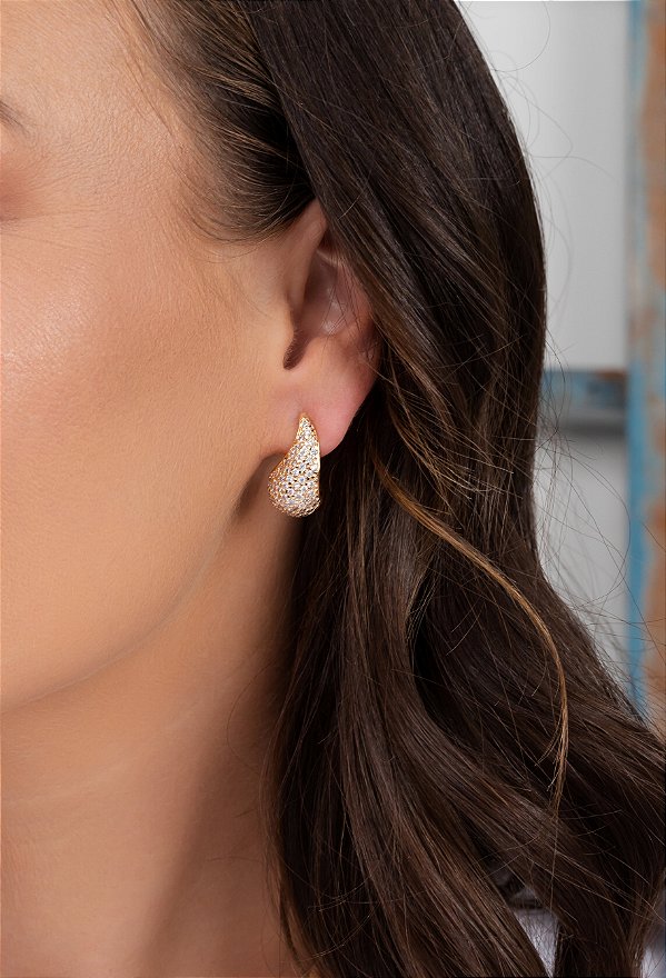 Brinco de Gota Drop Cravejado com Zircônias