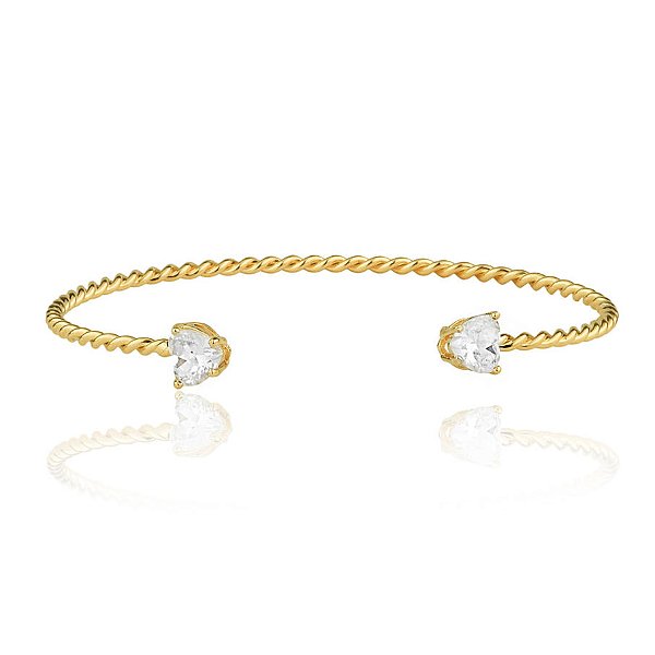 Bracelete Aro Torcido Zircônia em Coração Transparente