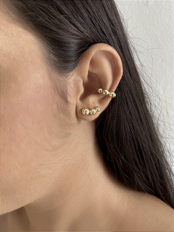 Brinco de Bolinhas com Pedras Cravejadas