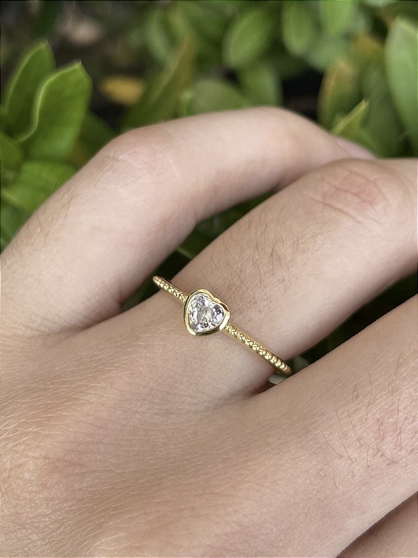 Anel Solitário Coração com Zircônia