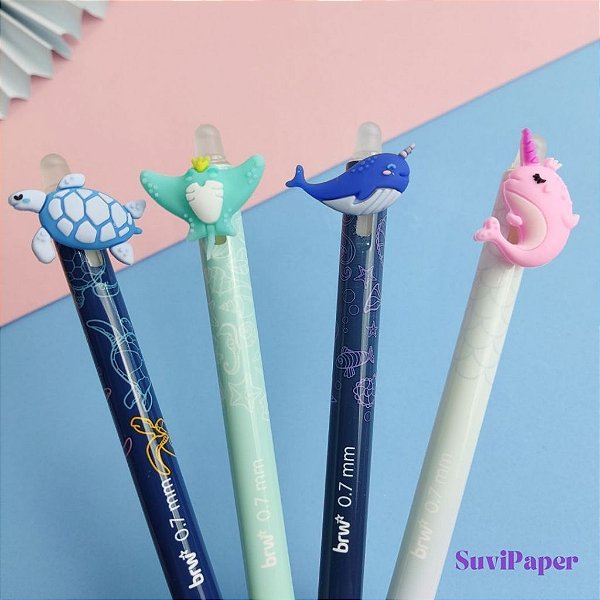 Caneta Gel Apagável Esf Fundo do Mar 0.7mm Azul BRW