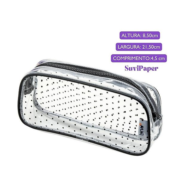 Estojo Grande Transparente Preto Poá BRW