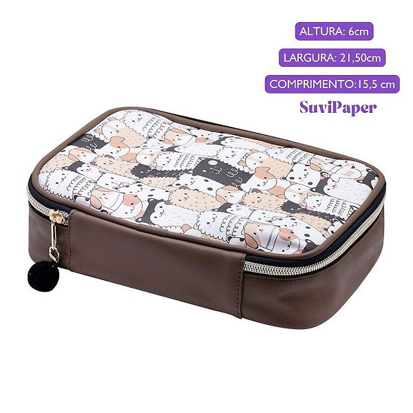 Estojo Box Nécessaire Pets Bichinhos Animais BRW com Pompom