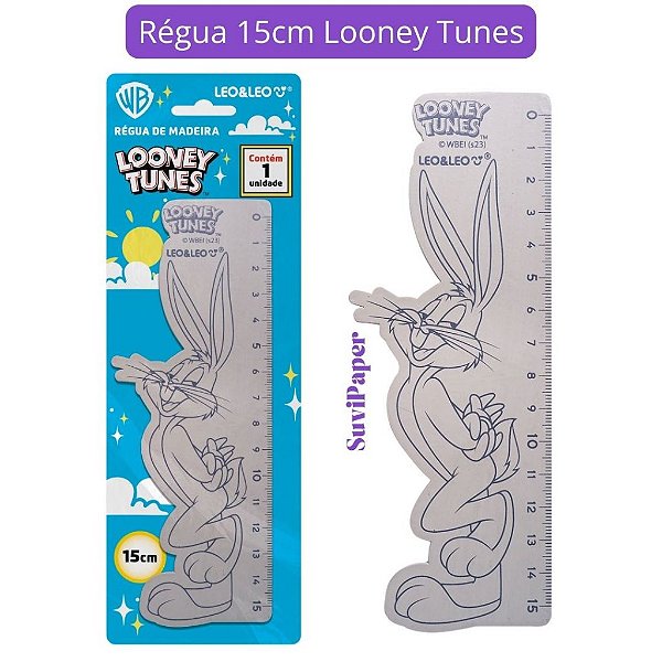 Régua de Madeira 15 cm Looney Tunes - Léo e Léo