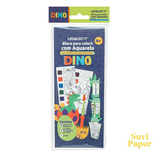 Bloco de Colorir Aquarela Dino 12 Folhas Léo e Léo