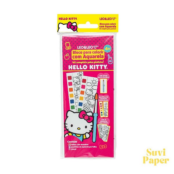 Bloco de Colorir Aquarela Hello Kitty 12 Folhas Léo e Léo