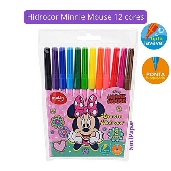 Canetinha Hidrocor 12 Cores Minnie Mouse Disney Molin