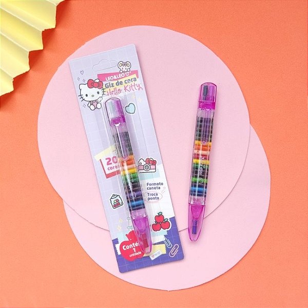 Giz de Cera Troca Ponta Hello Kitty - 20 Cores Léo e Léo