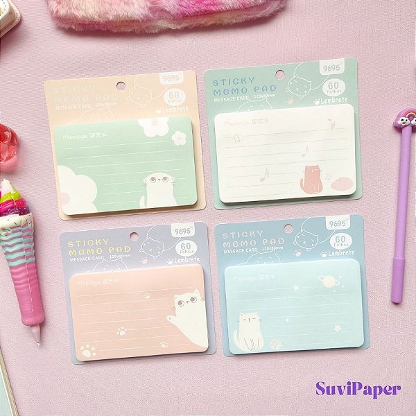 Notas Autoadesivo Pautado Memo Pad Gato 60 Folhas