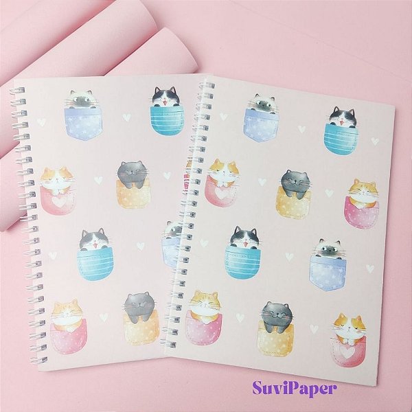 Caderno A5 Gatinho Miolo Pautado ou Pontilhado - 40 folhas