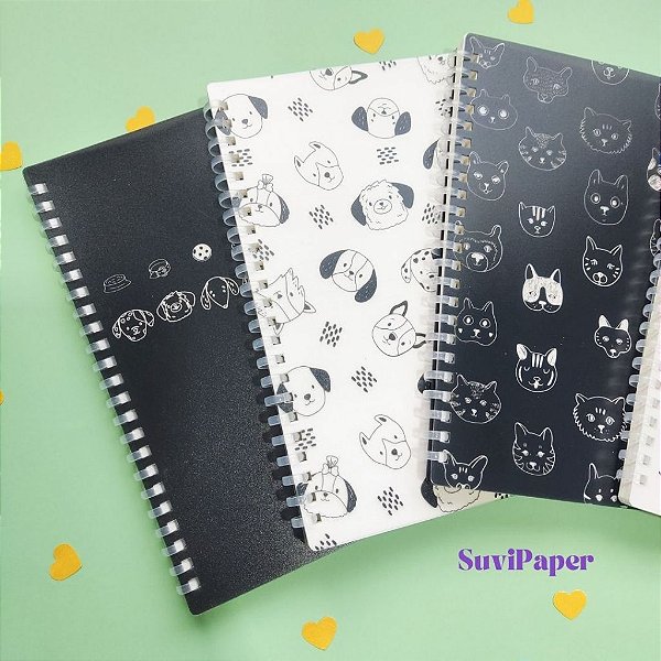 Caderno A5 Gato e Cachorro Kawaii com Capa Flexivel - 70 Folhas