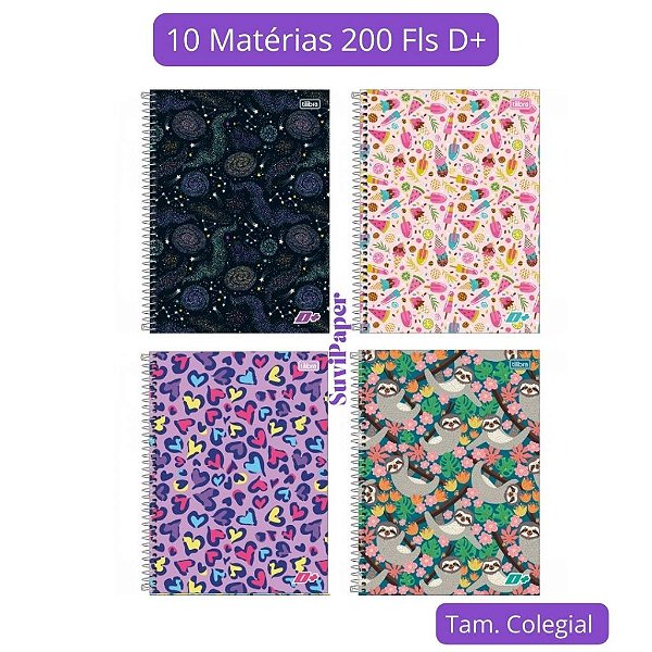 Caderno Colegial 10 Matérias D+ Feminino 200 Folhas Tilibra