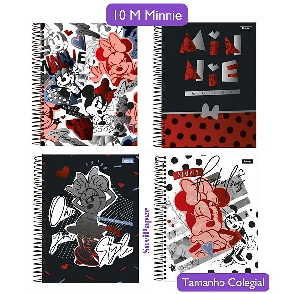 Caderno Colegial 10 Matérias Minnie Vintage Foroni 160 Folhas