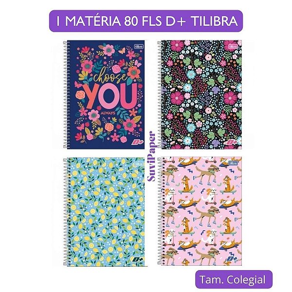 Caderno Colegial 1 Matéria D+ Feminino 80 Folhas Tilibra