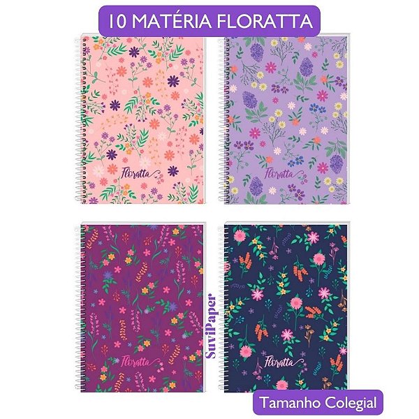 Caderno Colegial 10 Matérias Floratta Jardim e Flores 160 Folhas