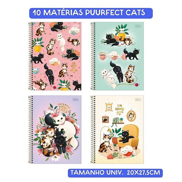 Caderno Univ. 10 Matérias Purrfect Cats 160 Folhas Tilibra